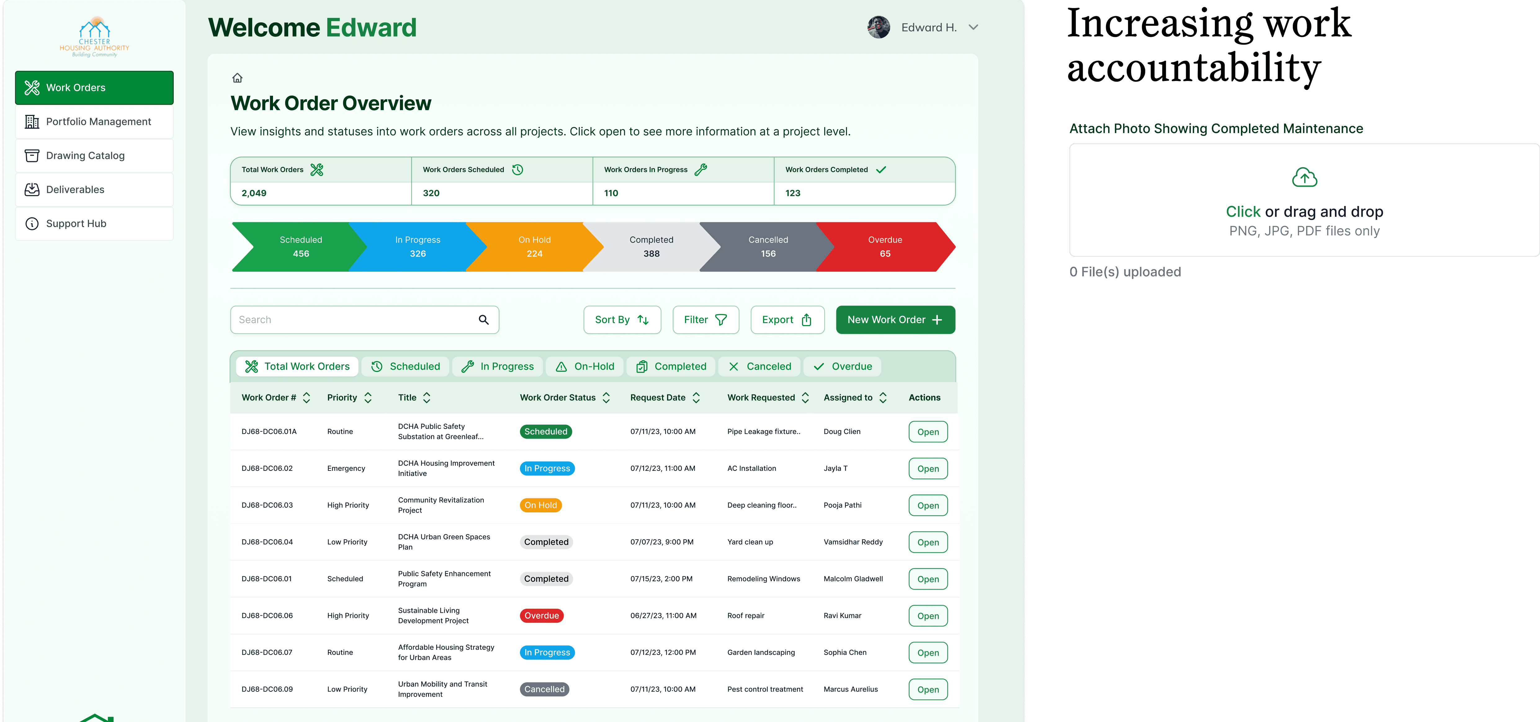 Web portal view giving housing staff more context before creating a new work order