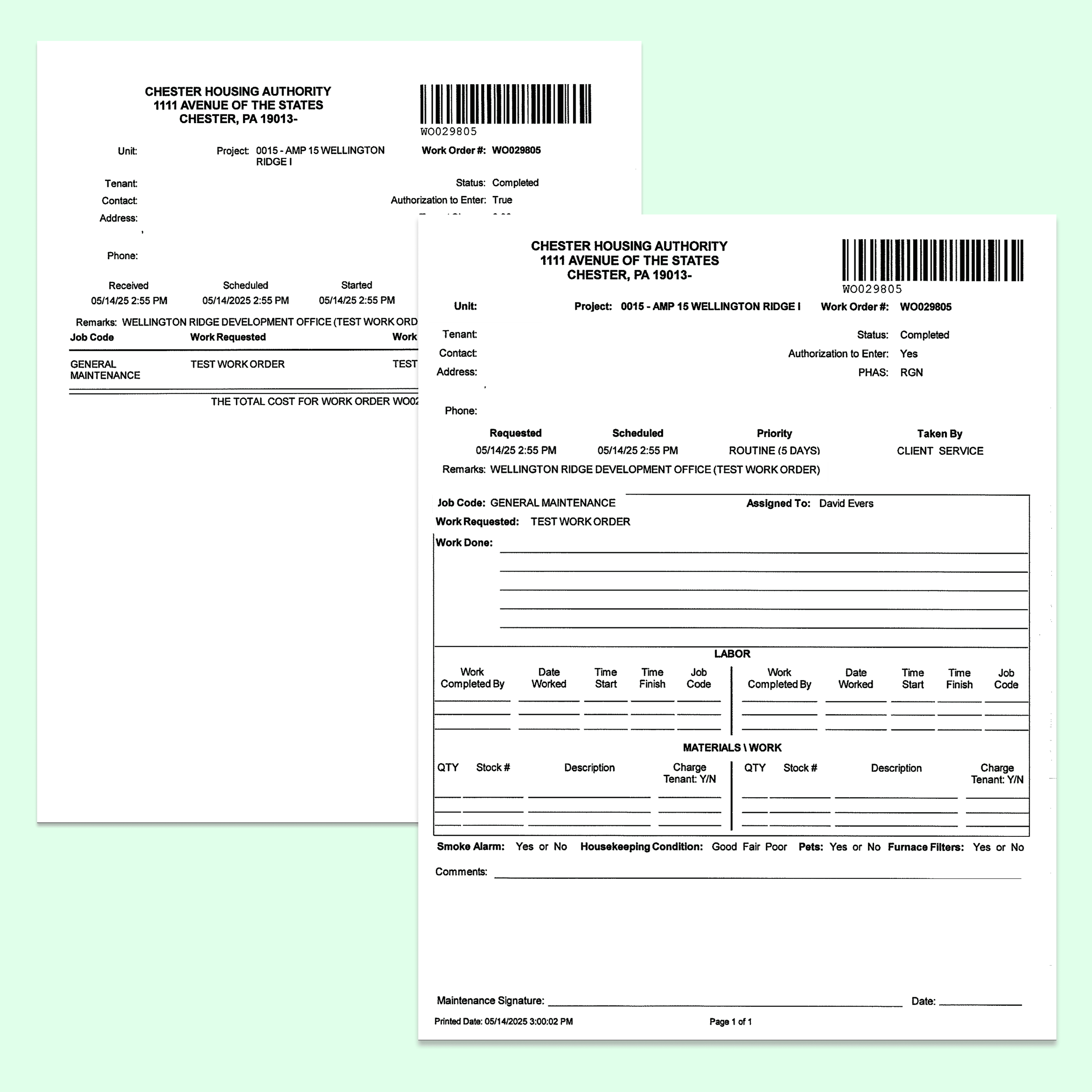 Illustration of the difficulty filling out work order details on the current manual form