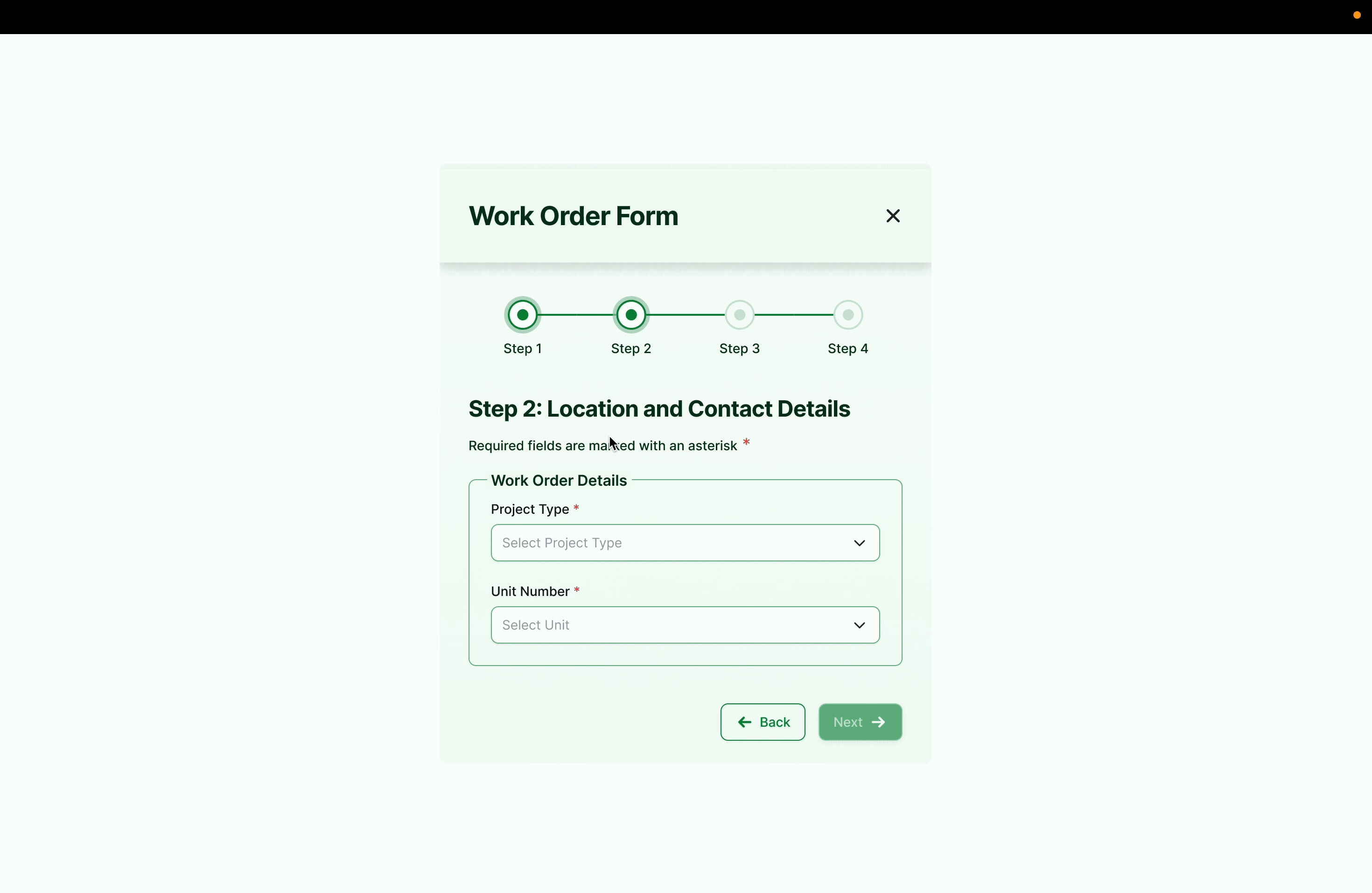 Animated demo of the work order flow introduced to web portals